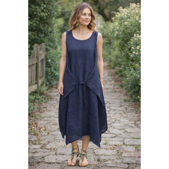 vasna Dresses & Skirts - Vasna Blue Lagenlook 100% Linen Midi/Maxi Dress Womens Size 1X